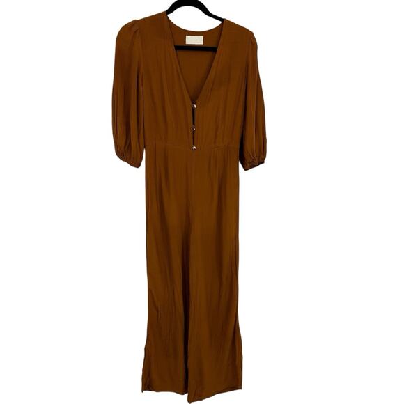 Capulet 3/4 Sleeve Ankle Jumpsuit size Medium V Neck Rust Brown Rayon - Picture 2 of 11